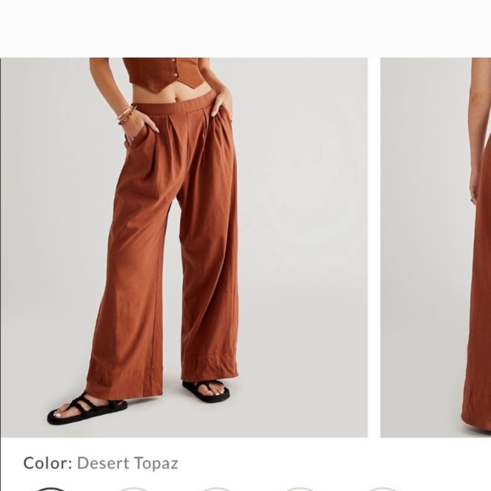 NWT Free People Roxanne Set Matching Crop Vest Top Wide Leg Pants Brown - Picture 8 of 8